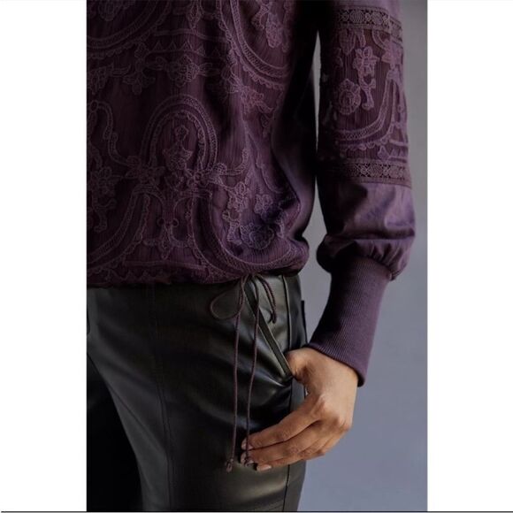 Anthropologie Tiny Lace Mixed Media Blouse - Picture 3 of 14